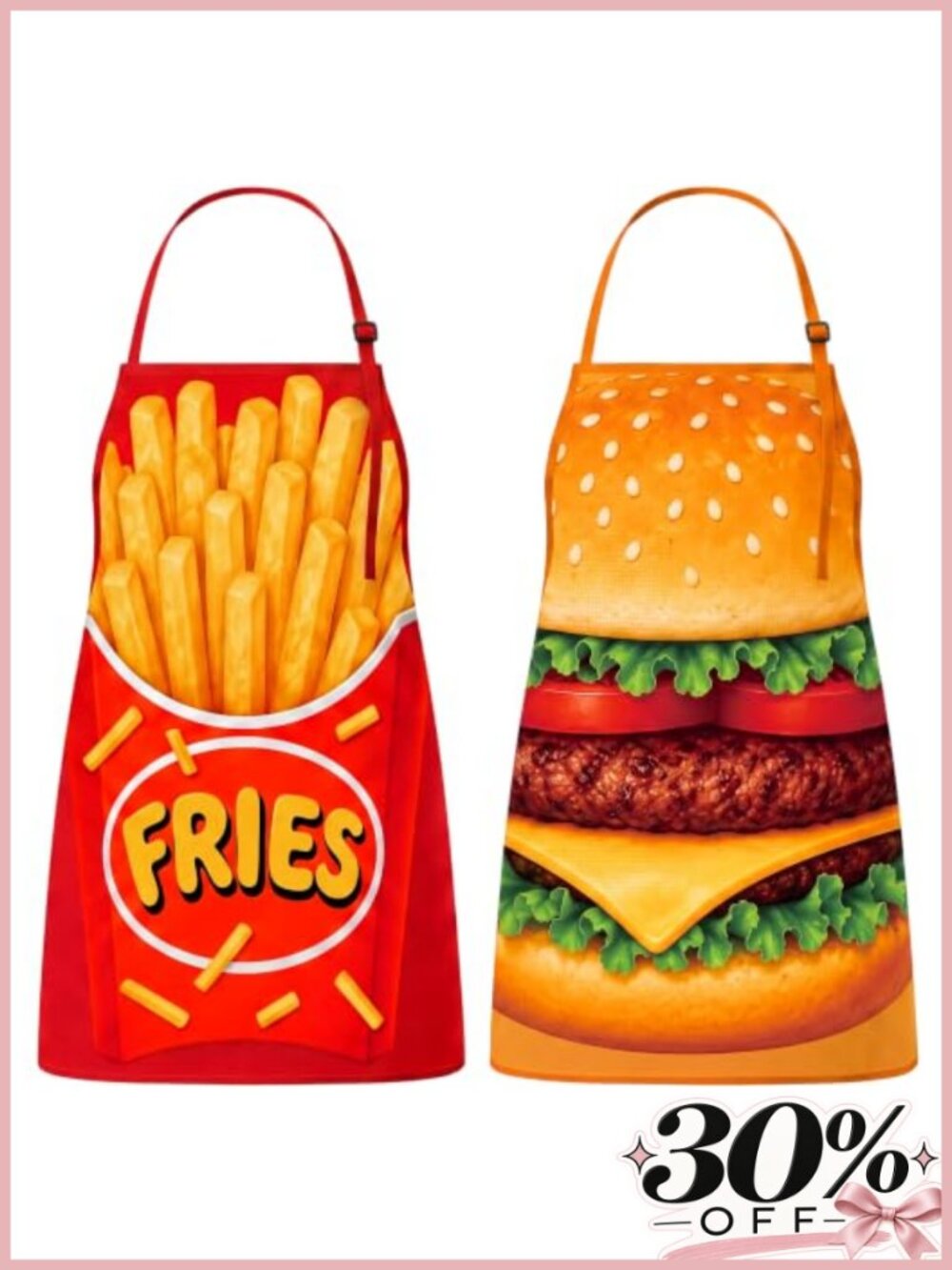 2pc Halloween Couple Aprons French Fries Burger Costume Polyester